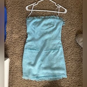 MORE TO COME Houda Strapless Mini Dress in Blue